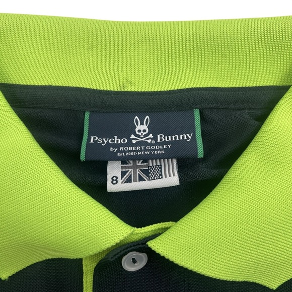 Psycho Bunny Polo Shirt Mens 2XL Navy Neon Green Colorblock Golf Skull Logo - Picture 5 of 16